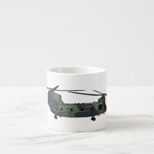 Chinook army helicopter cartoon illustration espresso cup