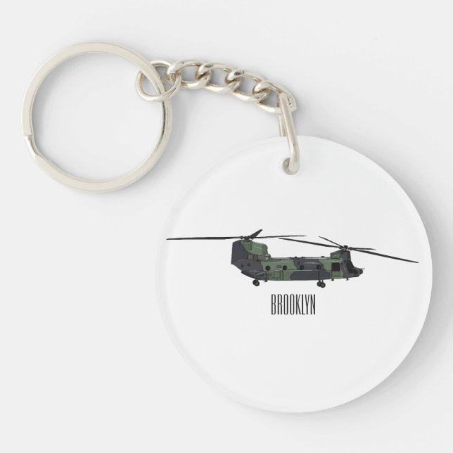 Chinook army helicopter cartoon illustration keychain (Front)