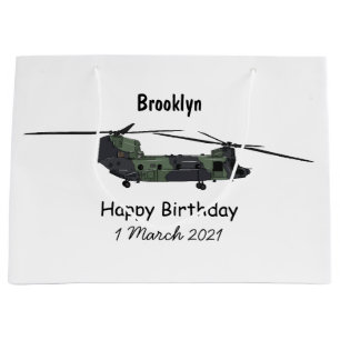 Chinook army helicopter cartoon illustration large gift bag