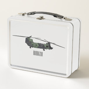 Chinook army helicopter cartoon illustration metal lunch box