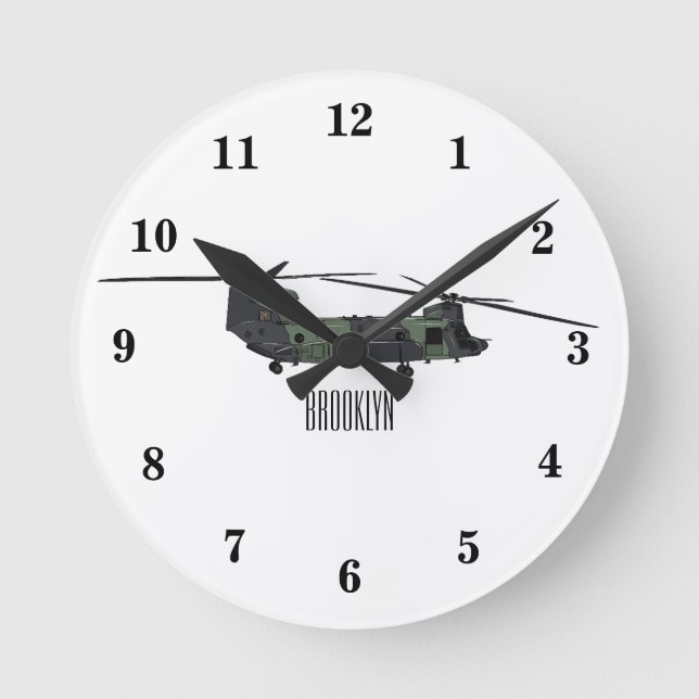 Chinook army helicopter cartoon illustration round clock (Front)