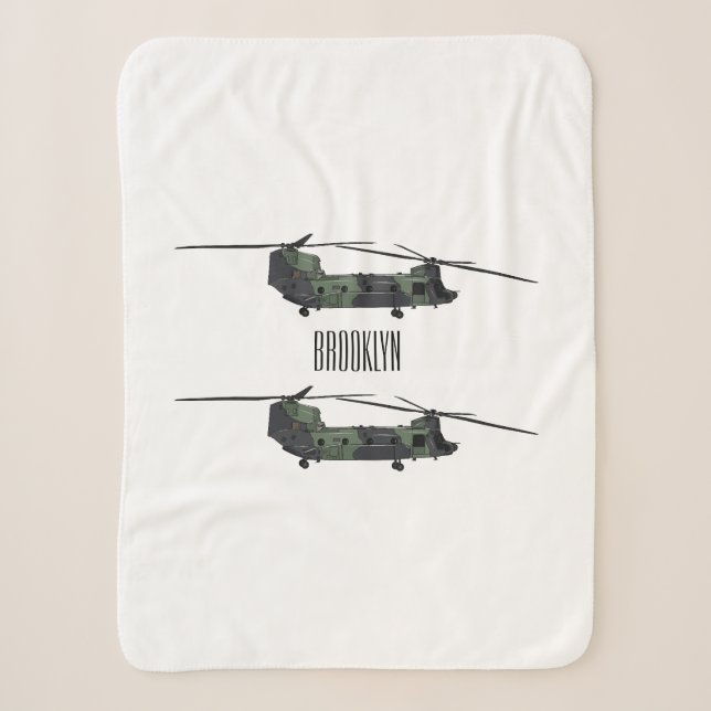 Chinook army helicopter cartoon illustration sherpa blanket (Front)