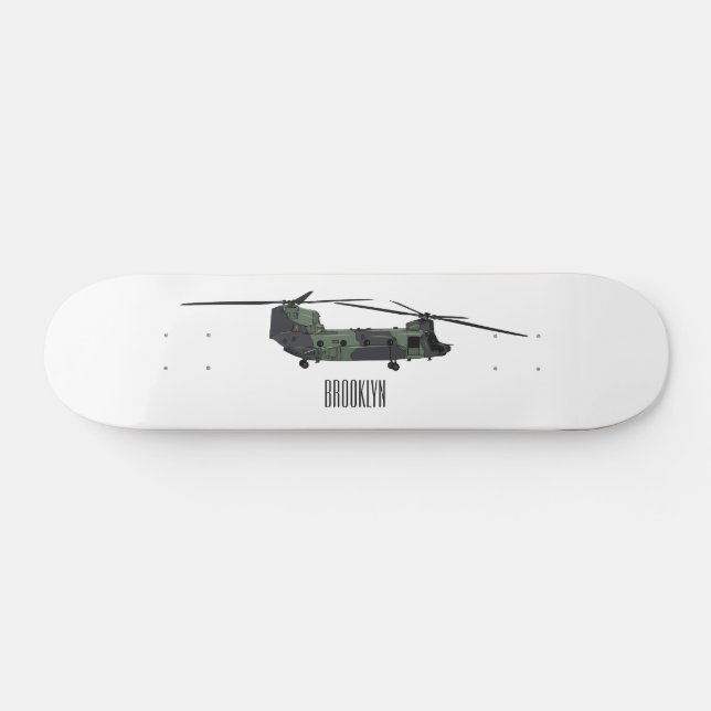 Chinook army helicopter cartoon illustration skateboard (Horz)
