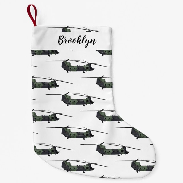 Chinook army helicopter cartoon illustration small christmas stocking (Front)
