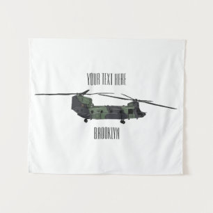 Chinook army helicopter cartoon illustration tapestry