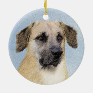 Chinook (Dropped Ears) Painting - Original Dog Art Ceramic Ornament