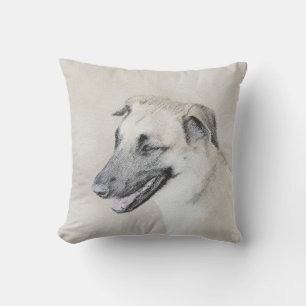 Chinook (Dropped Ears) Painting - Original Dog Art Outdoor Pillow