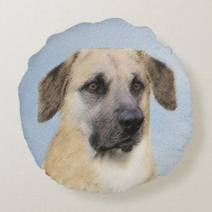 Chinook (Dropped Ears) Painting - Original Dog Art Round Pillow