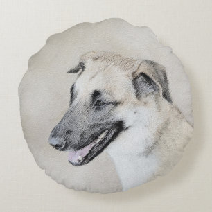 Chinook (Dropped Ears) Painting - Original Dog Art Round Pillow