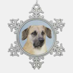 Chinook (Dropped Ears) Painting - Original Dog Art Snowflake Pewter Christmas Ornament