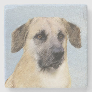 Chinook (Dropped Ears) Painting - Original Dog Art Stone Coaster