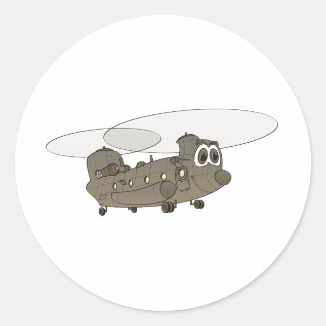 Chinook Helicopter Cartoon Classic Round Sticker (Front)