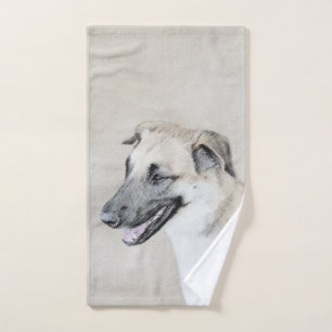 Chinook (Helicopter Ears) Painting - Dog Art Bath Towel Set