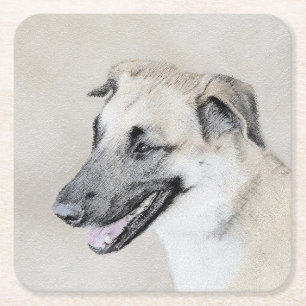 Chinook (Helicopter Ears) Painting - Dog Art Square Paper Coaster