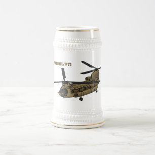 Chinook military helicopter illustration beer stein