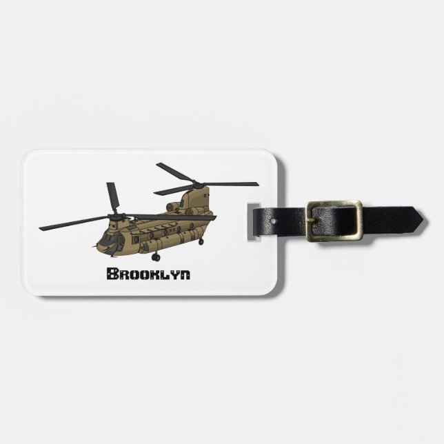 Chinook military helicopter illustration luggage tag (Front Horizontal)