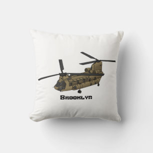 Chinook military helicopter illustration throw pillow