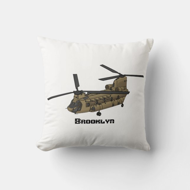 Chinook military helicopter illustration throw pillow (Front)