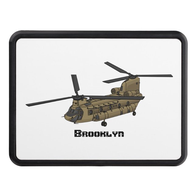 Chinook military helicopter illustration trailer hitch cover (Front)