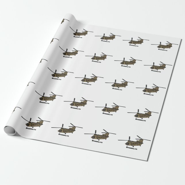 Chinook military helicopter illustration wrapping paper (Unrolled)