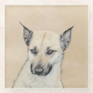 Chinook (Pointed Ears) Painting - Original Dog Art Glass Coaster