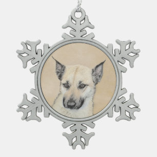 Chinook (Pointed Ears) Painting - Original Dog Art Snowflake Pewter Christmas Ornament
