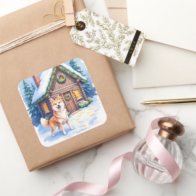 Chinook Rustic Log Cabin Christmas Art Square Sticker (Gifting)