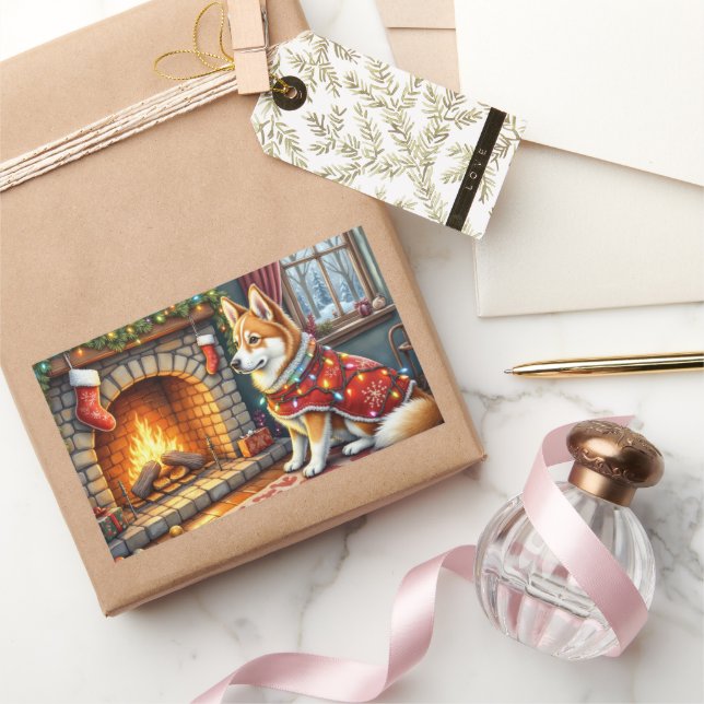 Chinook Sitting by Fireplace with Christmas Lights Sticker (Gifting)