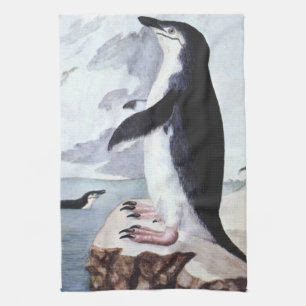 Chinstrap Penguin, Vintage Birds from Antarctica Kitchen Towel