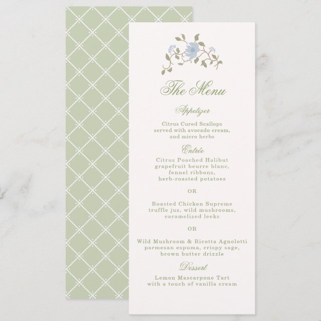 Chintz Floral Long Wedding Tall Menu Card (Front/Back)