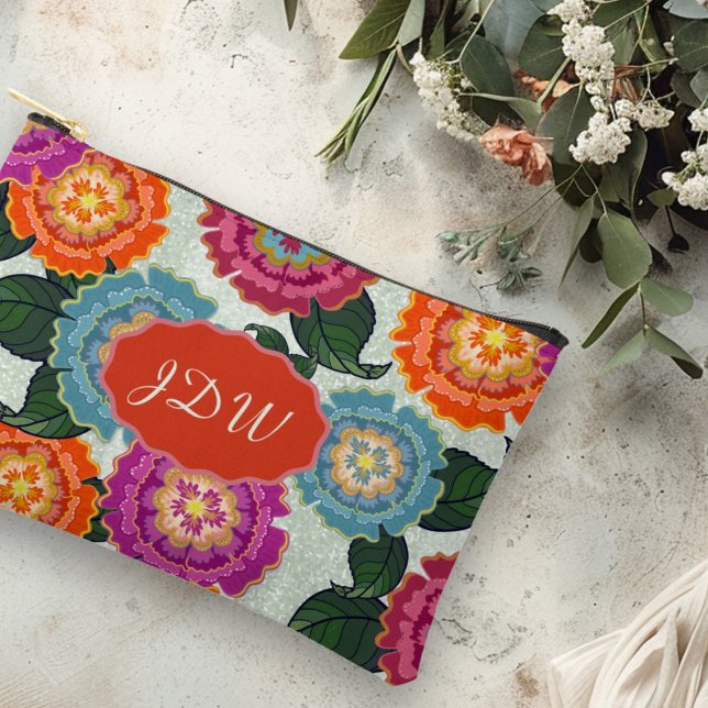 Chintz Meadow Floral Art Monogram Accessory Pouch (Creator Uploaded)