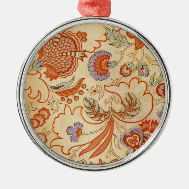 Chintz Paisley Antique Floral Pattern Metal Ornament (Front)