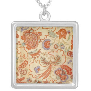 Chintz Paisley Antique Floral Pattern Silver Plated Necklace