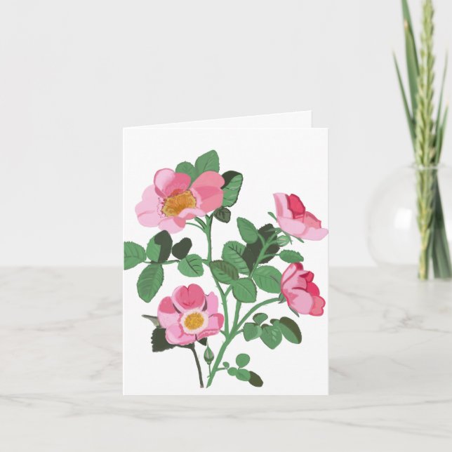 Chintzy Dark Pink Wild Rose Blank Card (Front)