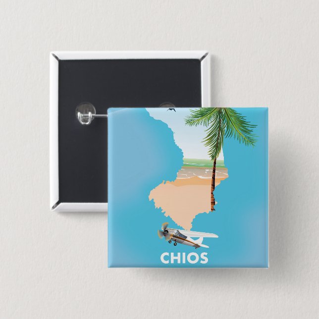 Chios Greece illustrated map. 2 Inch Square Button (Front & Back)