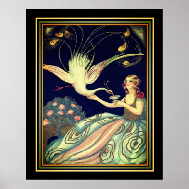 Chiostri Art Déco "Girl & Peacock" Imprimer (Devant)
