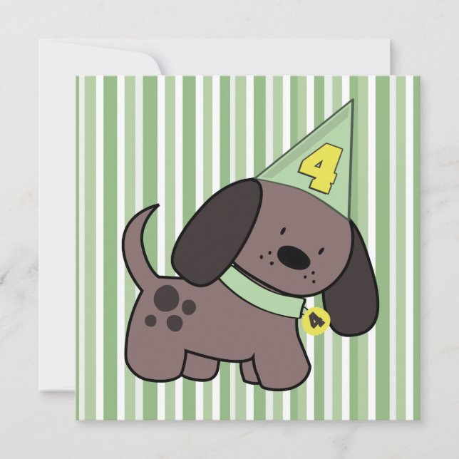 Chiot 4e anniversaire fête Enfants Lime Invitation (Devant)
