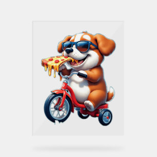 chiot à vélo mangeant de la pizza