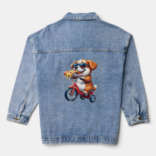 chiot à vélo mangeant de la pizza