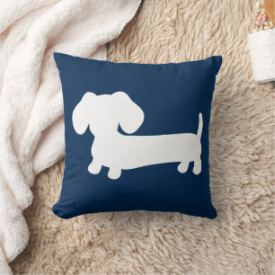 Chiot blanc Dachshund sur Marine Coussin Medium