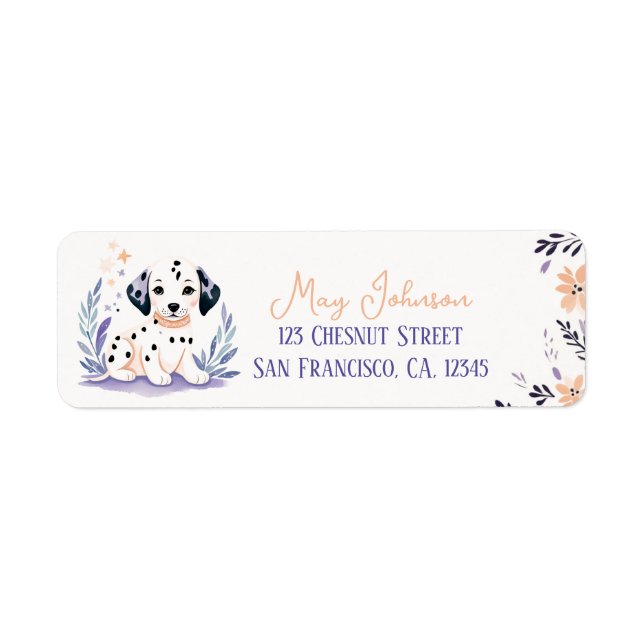 Chiot Dalmatien Boho Peach Lavender Design floral (Devant)