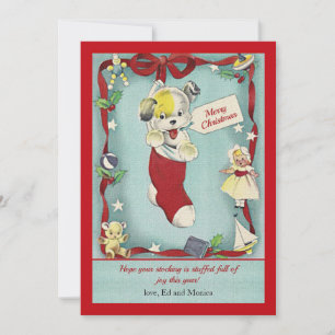 Chiot dans Noël Stocker Carte de voeux rétros