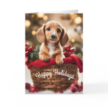 Chiot de Noël dans un panier carte de vacances Dox