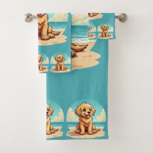Chiot doré mignon sur une scène de plage ensoleill
