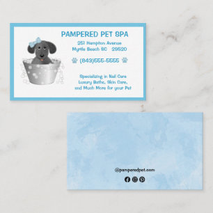Chiot Groomer Dans Tub Carte de visite Bleu