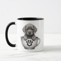 Chiot Labrador Retriever argenté en tasse de thé