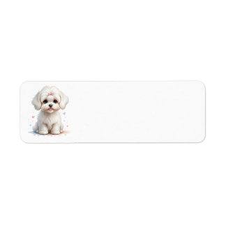 Chiot maltais avec botte rose
