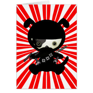 Chiot mignon de Kawaii Ninja sur le rouge