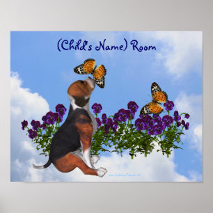 Chiot Papillons Salle Enfants Poster personnalisé