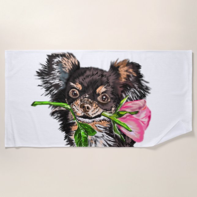 Chiot romantique avec serviette de plage Rose Drôl (Devant)